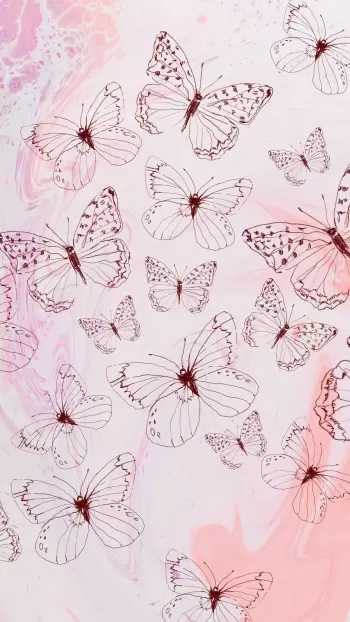 Beautiful Butterflies Flying on Pink Marble Background