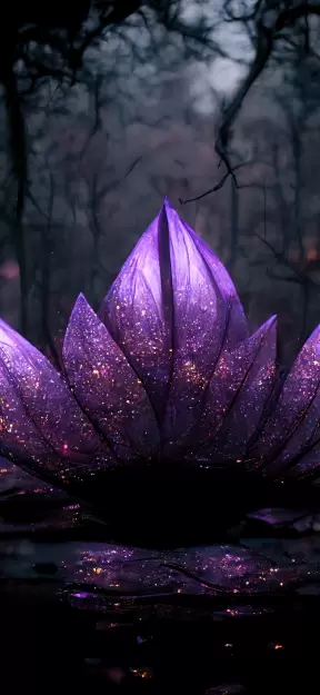 Glowing Purple Lotus in Dark Forest