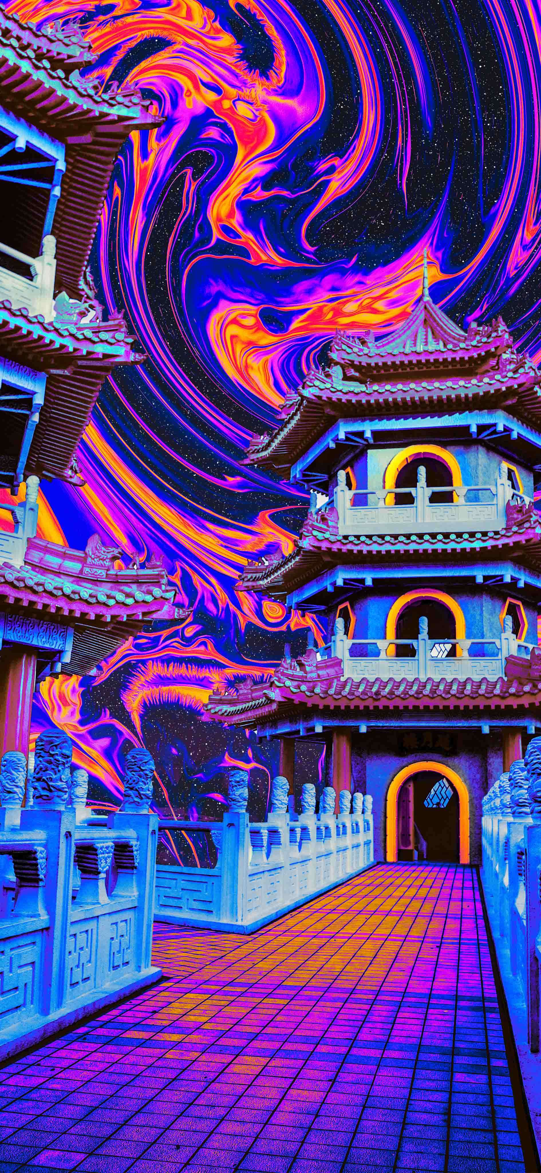 Neon Pagoda Chinese,traditional temple